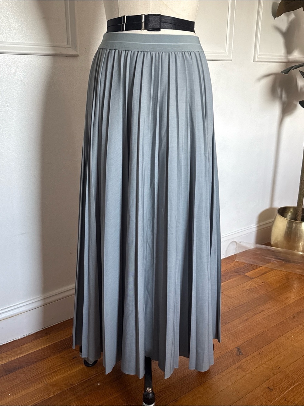 Women's Pleated Maxi Skirt in Light Gray